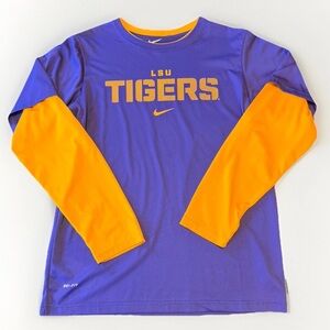 Nike Dri Fit Kids XL LSU Tigers Long Sleeve Layered Tee - Purple/Gold